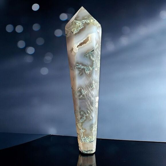 Moss Agate‎ Crystal Meditation Wand (#9) - Picture 1 of 11